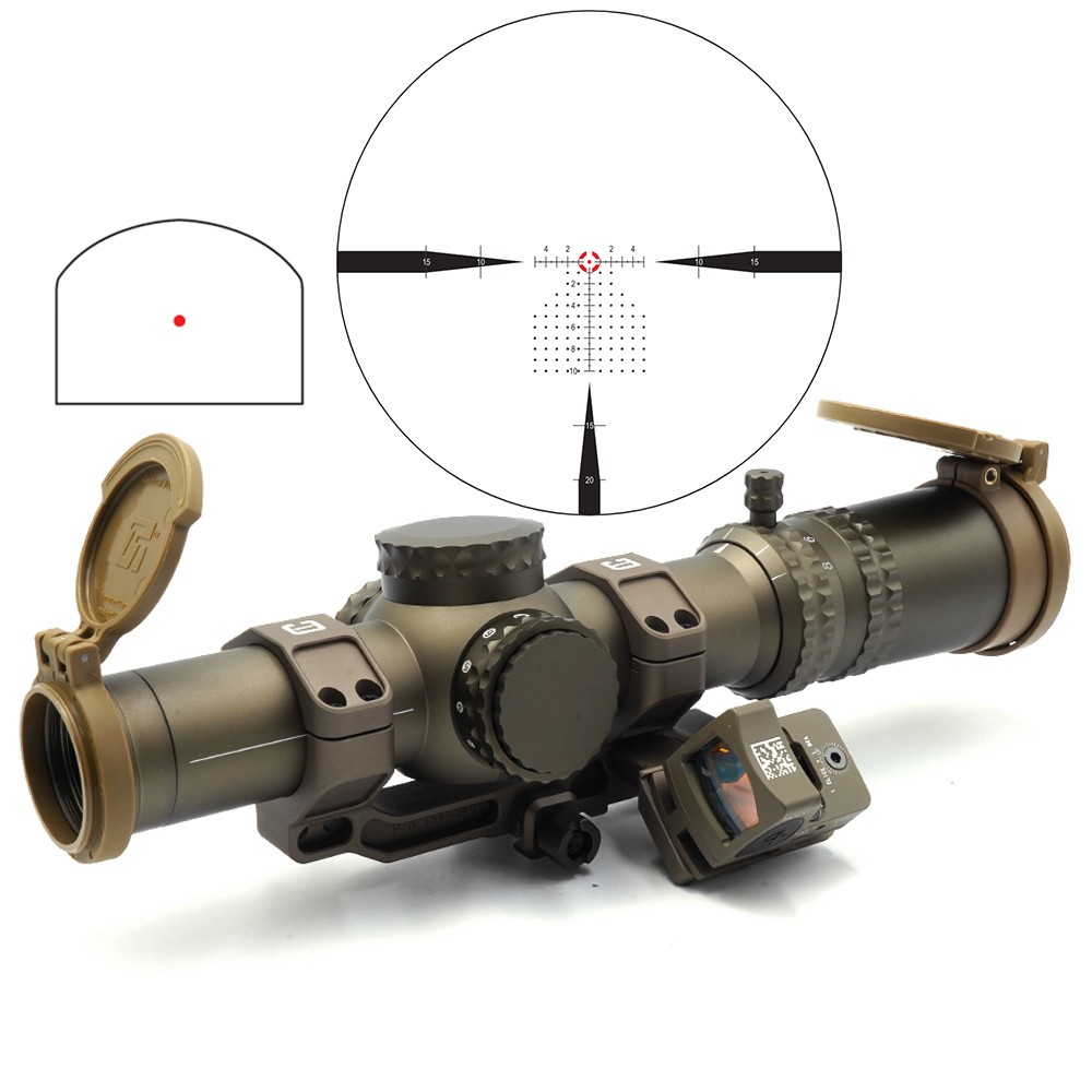 ATACR 1-8 24mm FFP LPVO Riflescope Mil Spec Ver. Replica With C1 Offset Mount And RMR Red Dot Sight FDE Color Combo